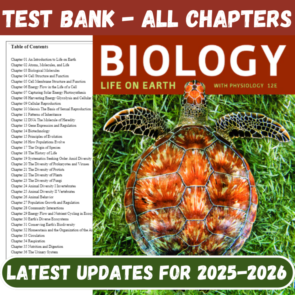 Test Bank for Biology Life on Earth with Physiology, 12th Edition by Audesirk