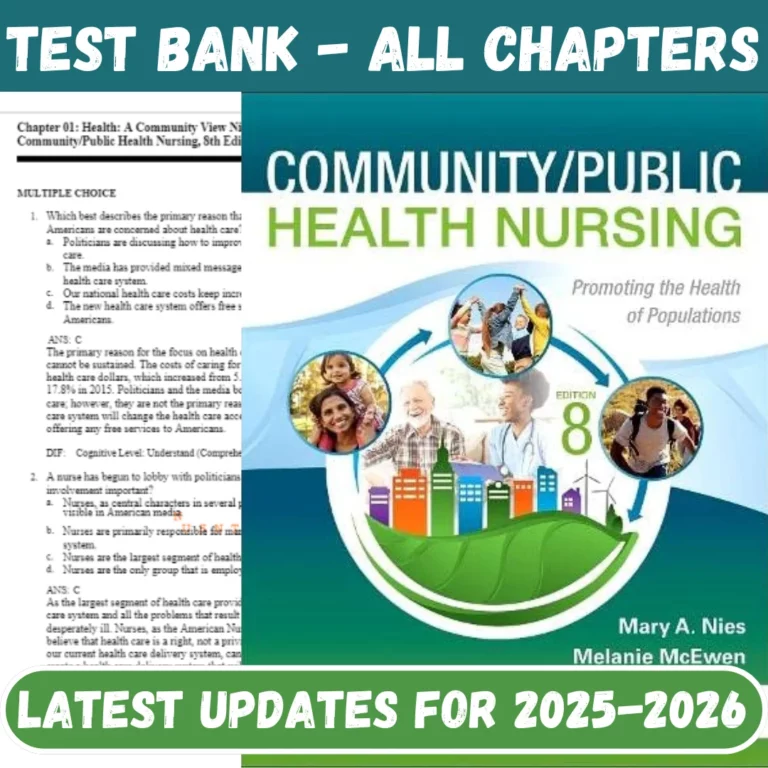 Test Bank for Community Public Health Nursing 8th Edition by Nies, Melanie McEwen