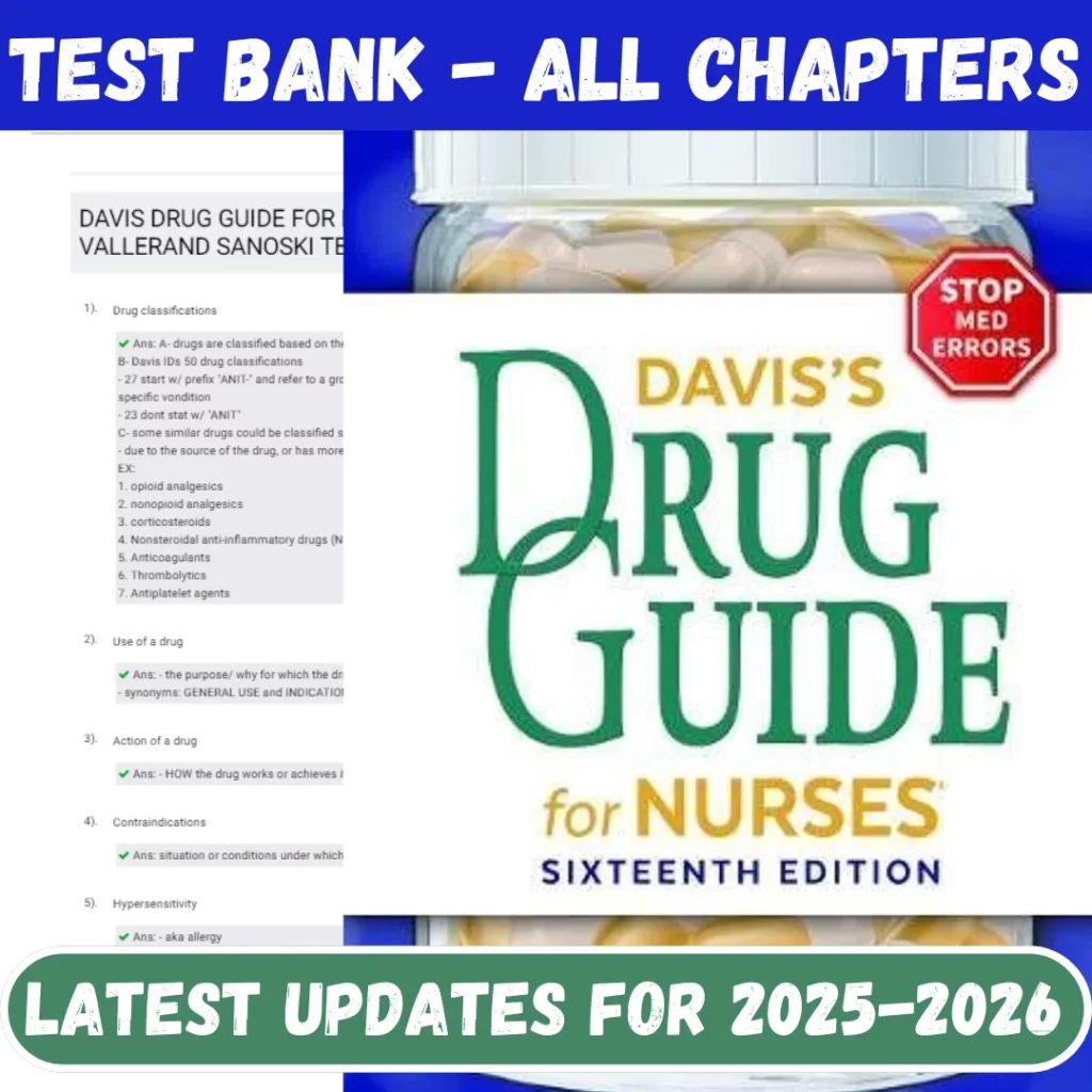 Test Bank for Davis Drug Guide For Nurses 16th Edition Vallerand