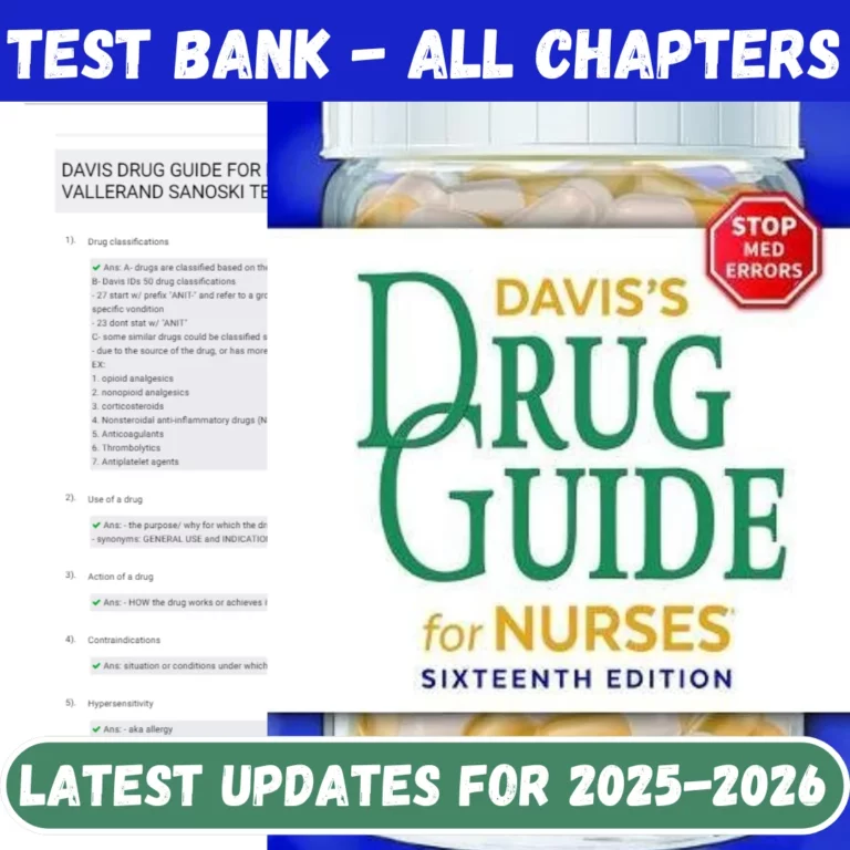 Test Bank for Davis Drug Guide For Nurses 16th Edition Vallerand