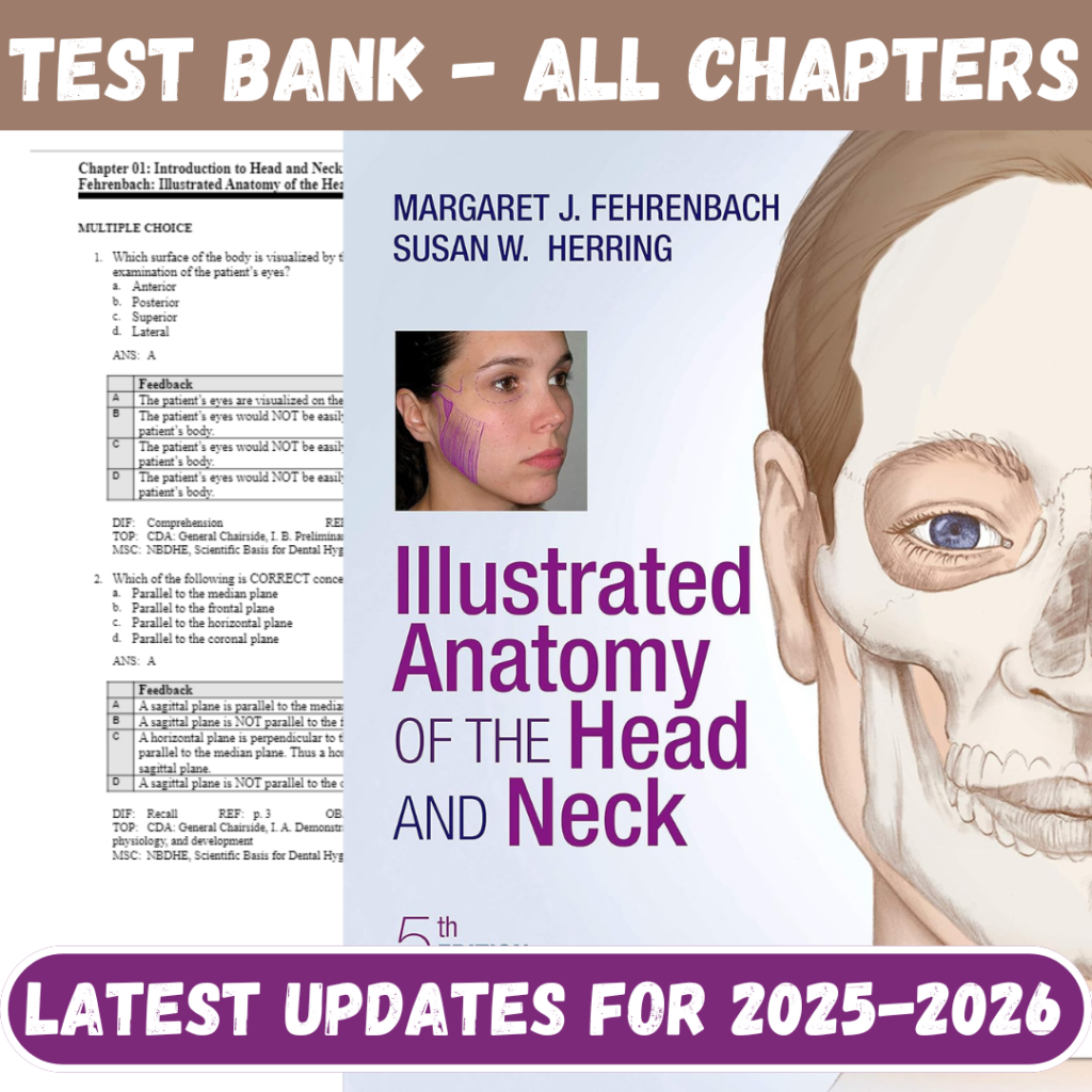 Test Bank for Illustrated Anatomy of the Head and Neck, 5th Edition by Fehrenbach