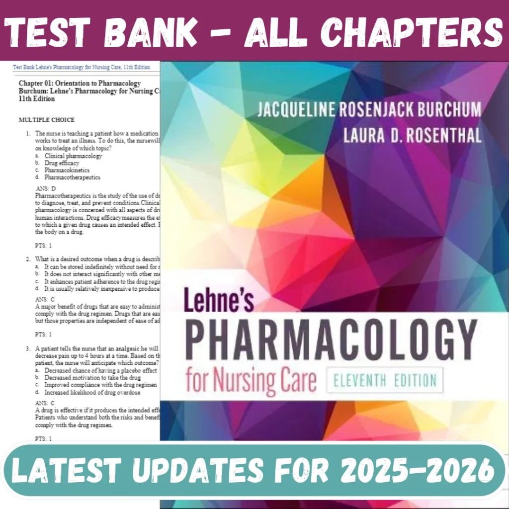 Test Bank for Lehne's Pharmacology for Nursing Care, 11th Edition By Laura Rosenthal