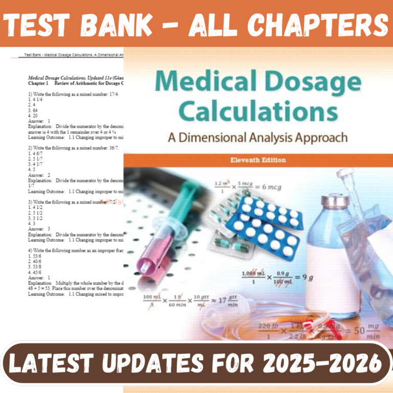 Test Bank for Medical Dosage Calculations A Dimensional Analysis Approach, 11th Updated Edition by Olsen