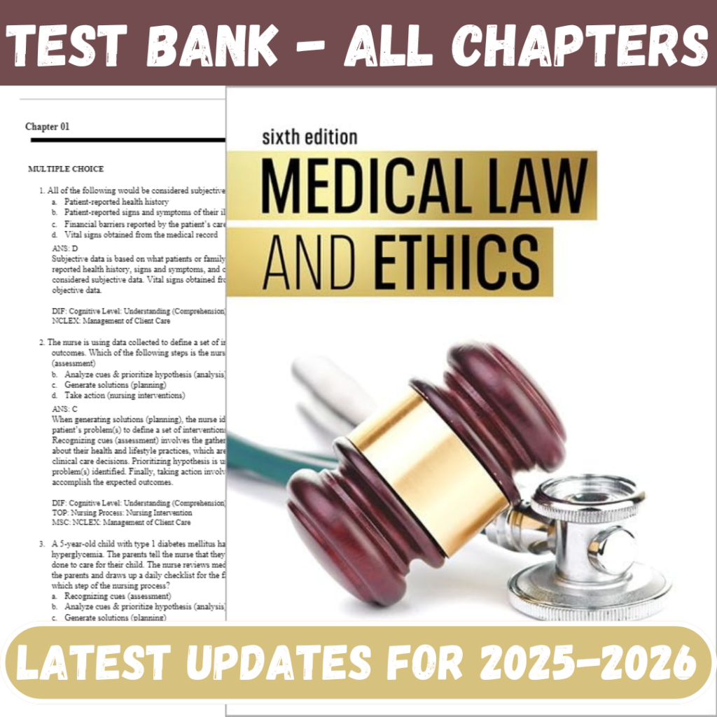 Test Bank for Medical Law and Ethics, 6th Edition by Fremgen