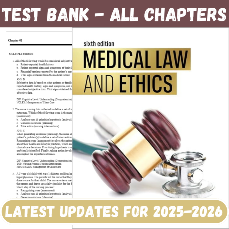 Test Bank for Medical Law and Ethics, 6th Edition by Fremgen