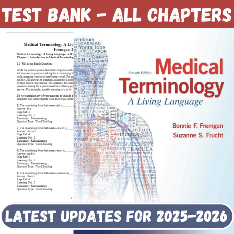 Test Bank for Medical Terminology-A Living Language, 7th Edition by Fremgen