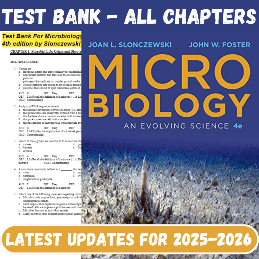 Test Bank for Microbiology-An Evolving Science, 4th Edition by Slonczewski