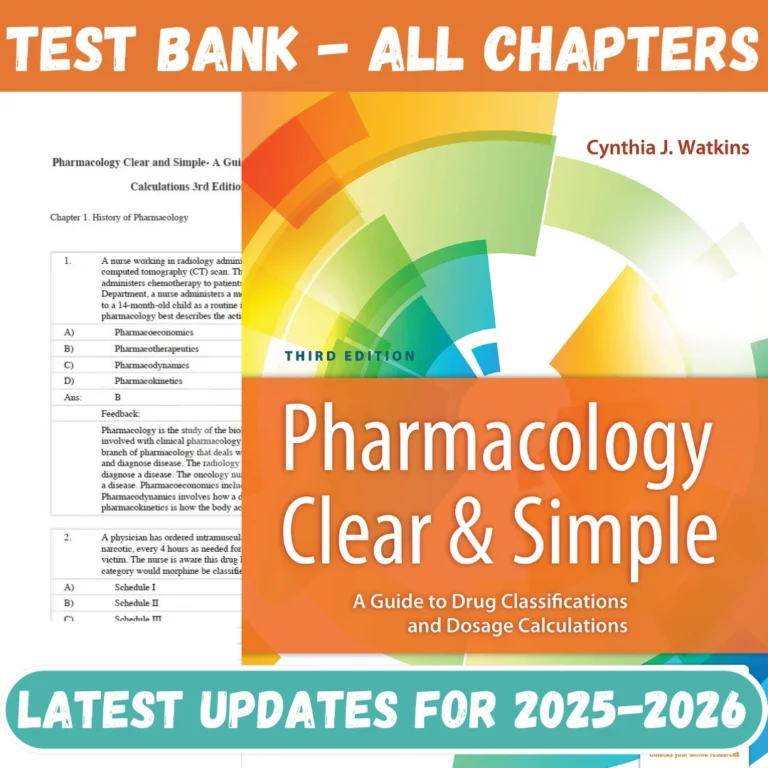 Test Bank for Pharmacology Clear and Simple A Guide to Drug Classification