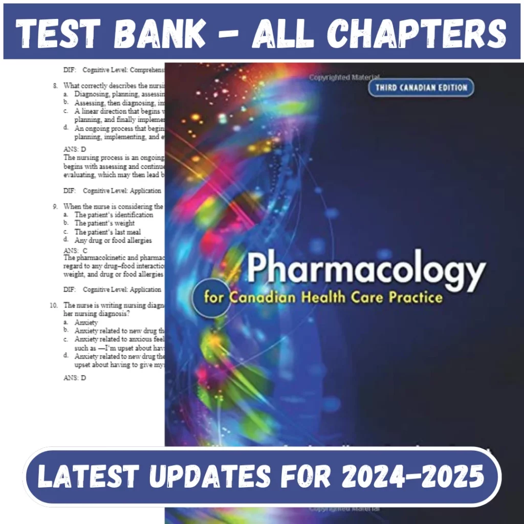 Test Bank for Pharmacology for Canadian Health Care Practice 3rd Edition by Lilley