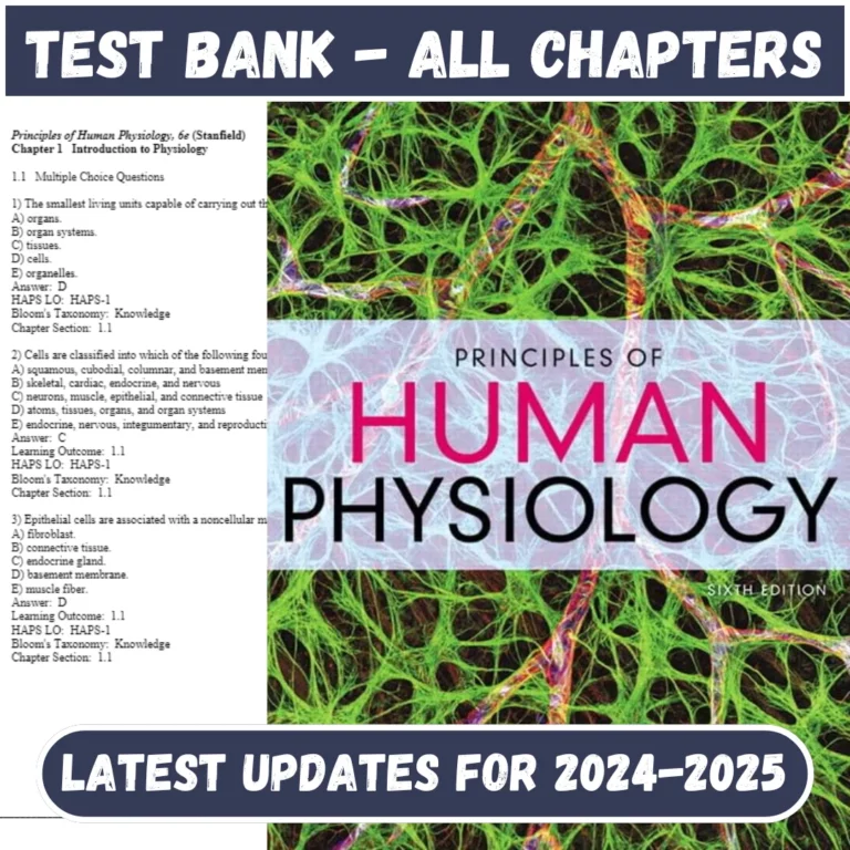 Test Bank for Principles of Human Physiology, 6th Edition