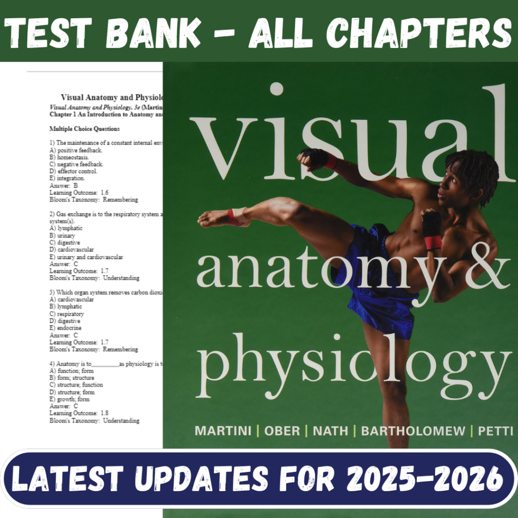 Test Bank for Visual Anatomy & Physiology 3rd Edition by Frederic Martini